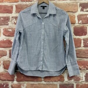 Esprit Shirt Women's Small Blue White Striped High Low Casual Button Front